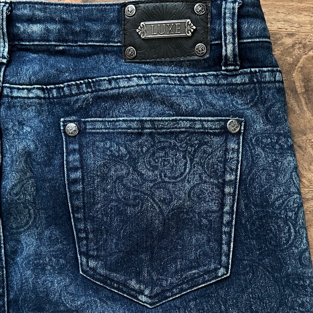 TRU Luxe Paisley Print Jeans Size 14 • Stretch Straight Leg • Dark Wash - Picture 9 of 11